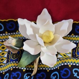 Porcelain Capodimonte Style White Magnolia Flower on Branch